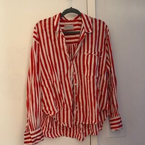 Red and White Striped Button-Up Shirt
